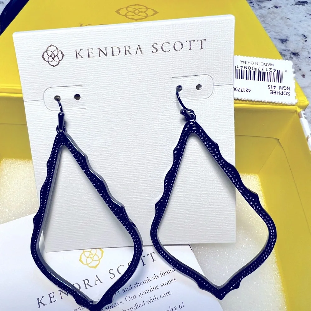 NWT Kendra Scott Navy Gunmetal Sophee Earrings Very Rare Super Hard To Find WOW - Picture 5 of 7